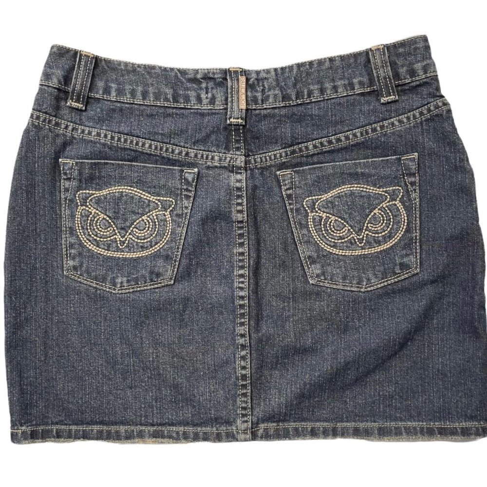 PAUL & JOE Dark‎ Denim Mini Skirt Juniors Size 7 Embroidered Owls y2K-Style Wash